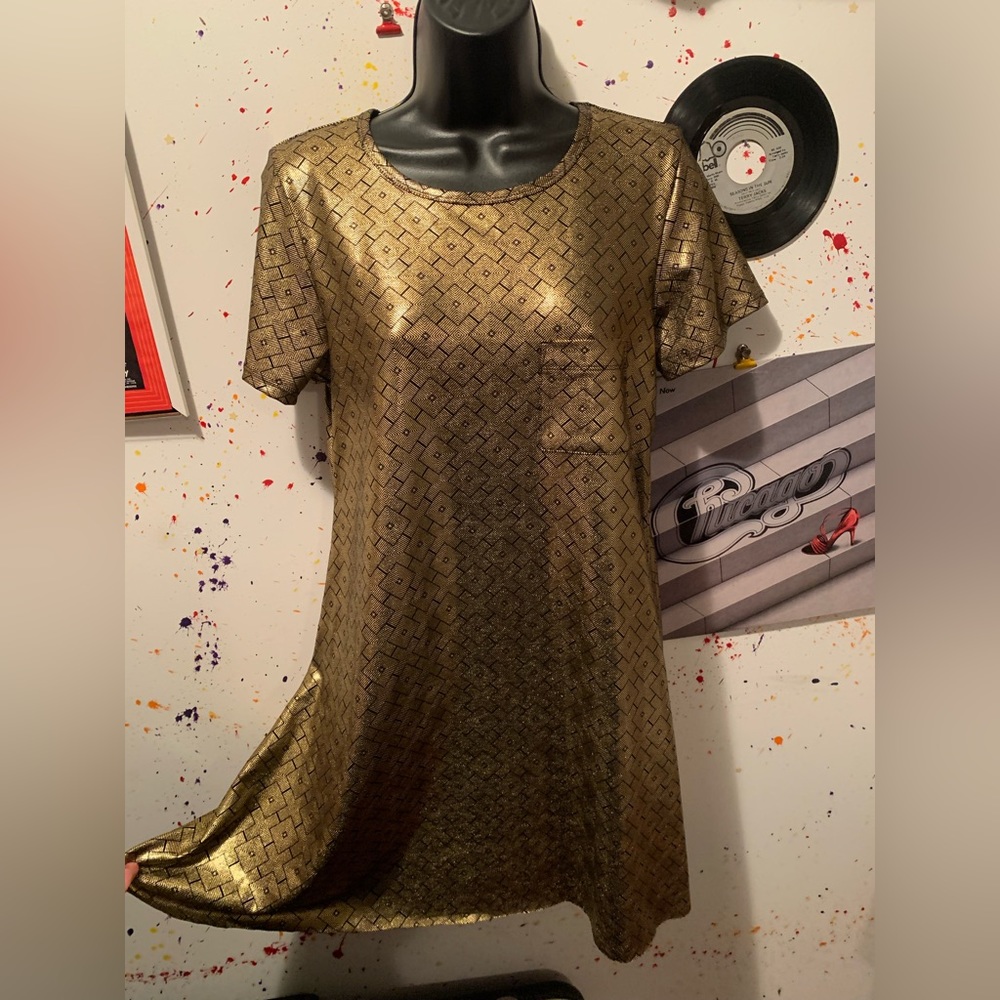 Lula Roe gold metallic swing dress xs